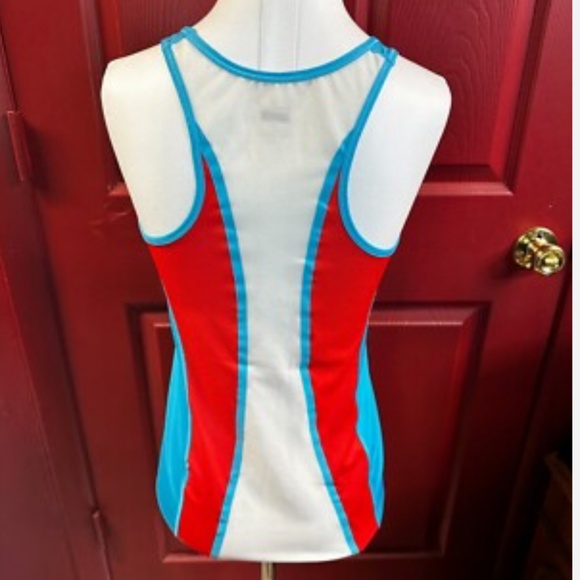 Nike Pro Womens Tank top Blue White Athletic Performance Racer back Sz L - Picture 1 of 13